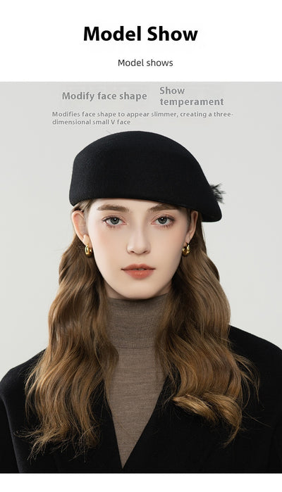 Boina Retro de Lana con Detalles de Plumas para Otoño e Invierno - Image 17