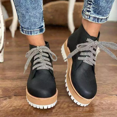 Botas Martin de Tacón Plano Marrón con Punta Redonda en Viscosa para Mujer - Image 4