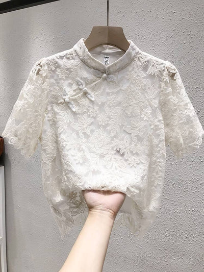 Blusa Étnica China con Encaje y Cierre de Hebilla - Image 20