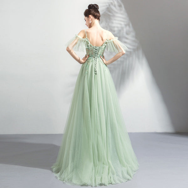 Vestido de Fiesta Menta Hombro Descubierto para Boda y Eventos Especiales