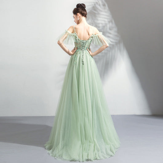 Vestido de Fiesta Menta Hombro Descubierto para Boda y Eventos Especiales - Image 2
