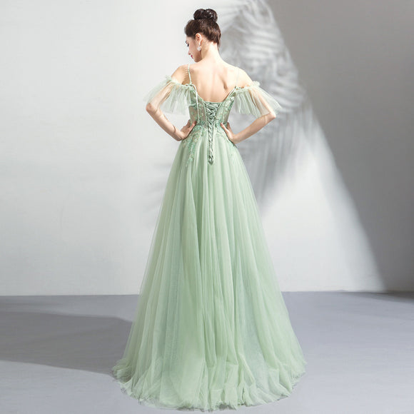 Vestido de Fiesta Menta Hombro Descubierto para Boda y Eventos Especiales