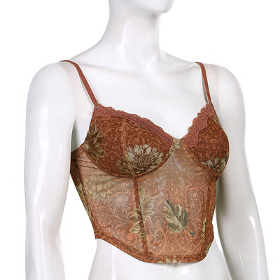 Slip Bohemio de Malla Estampada con Tirantes Finos - Marrón - Image 6