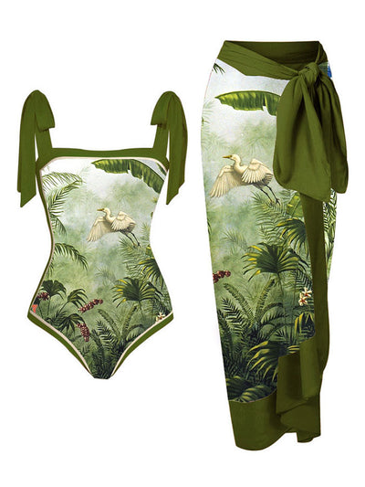 Traje de Baño Dos Piezas Chiffon con Falda Cadera Estampada - Image 9