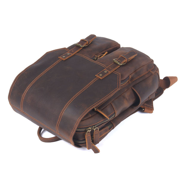 Mochila de Cuero Estilo Retro con Gran Capacidad para Hombre