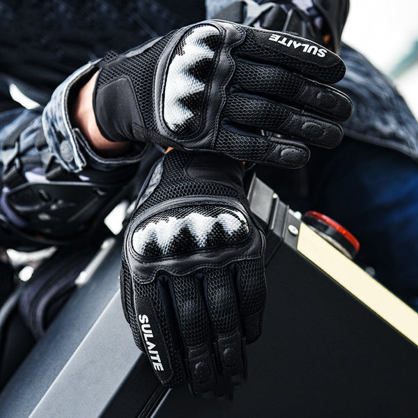 Guantes de Motociclista Transpirables en Fibra de Carbono con Protección Anticaída