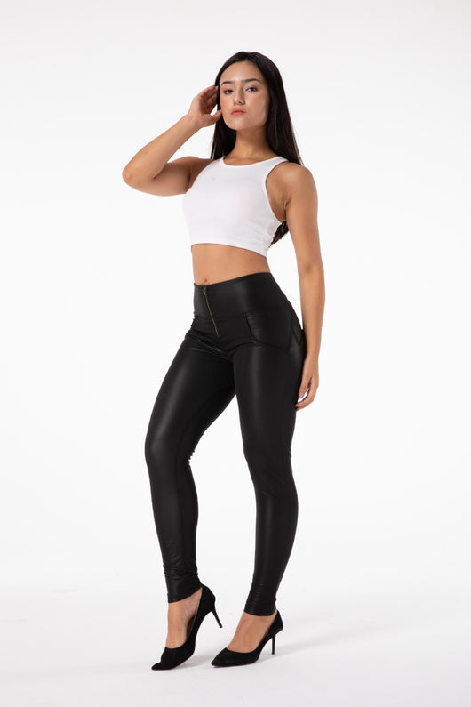 Pantalones de Cuero PU Yoga Levanta Glúteos Estilo Europeo Americano - Image 6