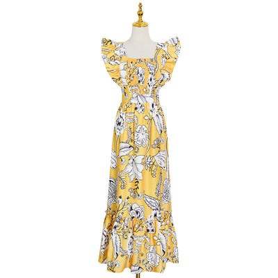 Vestido Estampado de Verano con Cuello Cuadrado y Falda Amplia