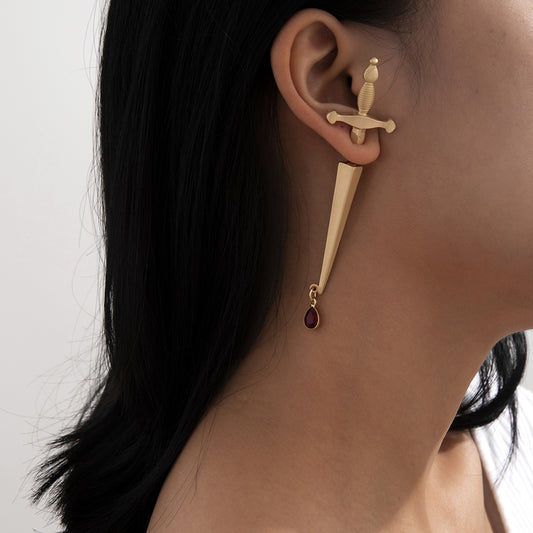 Aretes de Cruz con Gota Roja Estilo Hip Hop