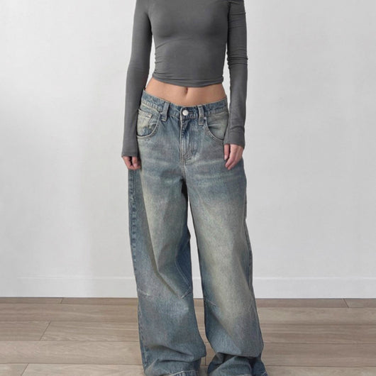 Jeans Sueltos Retro Vintage Lavados para Mujer - Image 2