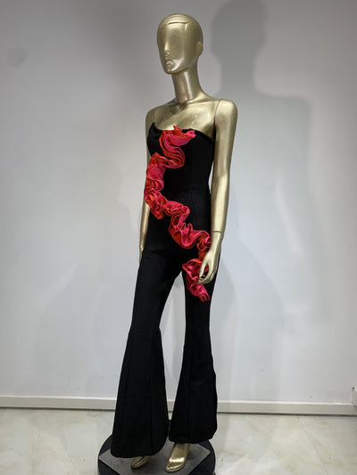 Jumpsuit Elegante Rojo con Aplicaciones y Escote Tubo - Image 22