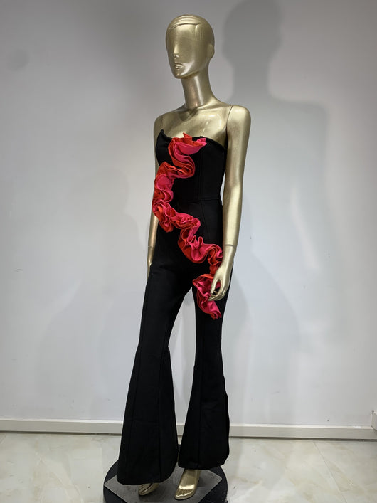 Jumpsuit Elegante Rojo con Aplicaciones y Escote Tubo - Image 22