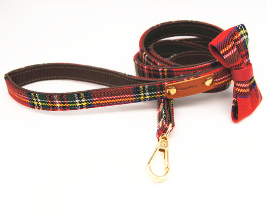 Collar Ajustable Tartán Rojo con Moño Desmontable para Gatos y Perros Pequeños - Image 4