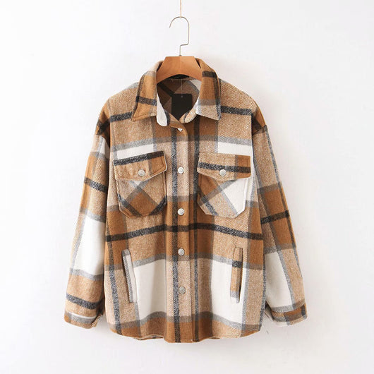 Chaqueta Camisa de Lana a Cuadros con Solapa para Mujer - Image 13