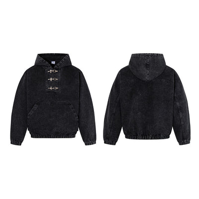 Sudadera Negra para Hombre con Lavado Desgastado y Detalles de Cierre de Langosta