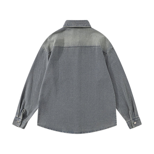 Camisa Denim Blanca Desgastada Estilo Urbano Punk para Hombre - Image 2