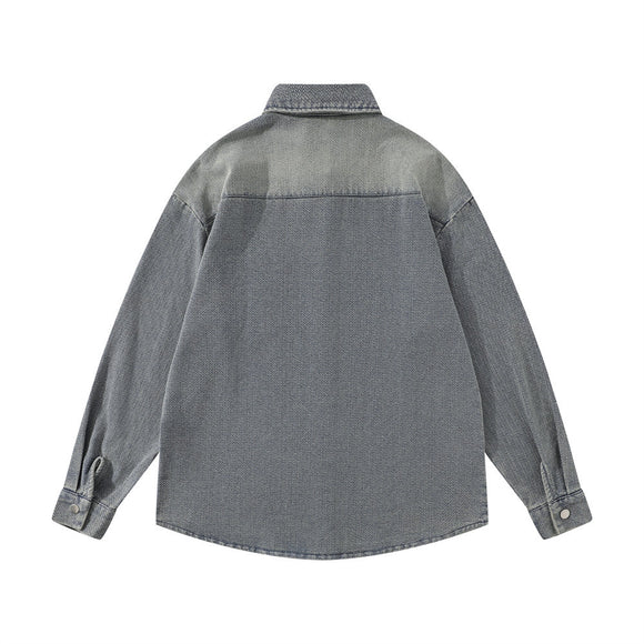 Camisa Masculina Jeans Branca Desgastada Estilo Urbano Punk