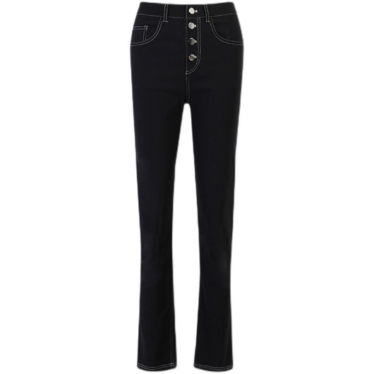 Jeans Negros Rectos con Detalles Expuestos para Mujer - Image 3