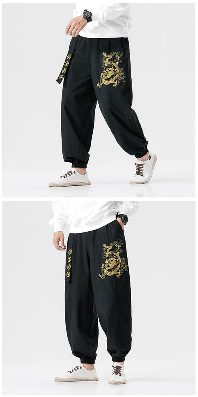 Pantalones Casuales Oversized con Bordado Dragón Estilo Suelto - Image 10
