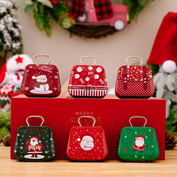 Caja de Dulces Navideña en Hojalata Estilo Bolso