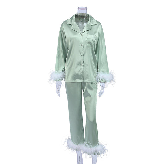 Traje de Pluma de Avestruz - Pantalón Largo Elegante Europeo y Americano - Image 9