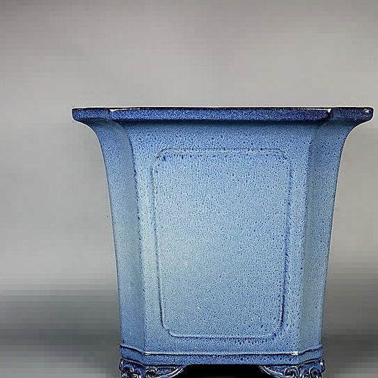 Maceta Bonsái Artesanal Azul Claro Esmaltada Forma Tubo Antiguo - Image 2