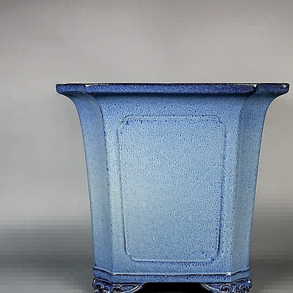 Maceta Bonsái Artesanal Azul Claro Esmaltada Forma Tubo Antiguo