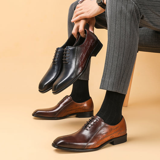 Zapatos Oxford de Cuero Genuino Talla Grande Hombre Punta Cuadrada Bicolor