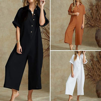 Jumpsuit Corto Elegante de Manga Corta para Mujer