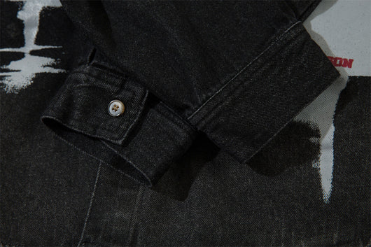 Chamarra Denim Estampado Abstracto Oscuro - Image 14