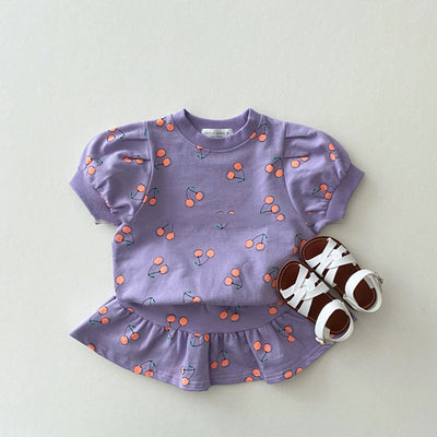 Conjunto Infantil Estilo Occidental: Blusa Manga Corta y Falda Cereza - Image 10