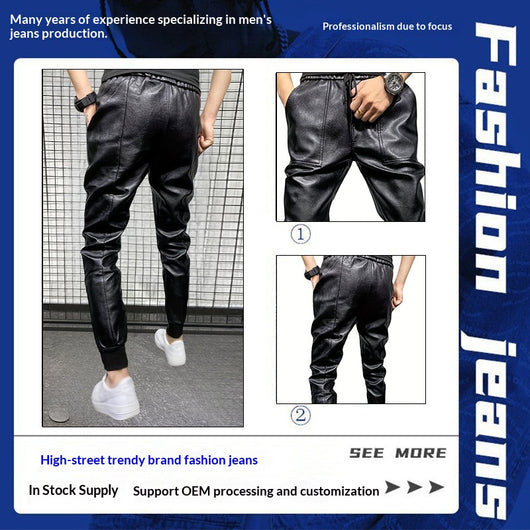 Pantalones de Cuero para Motocicleta Impermeables Ajustados Negro - Image 4