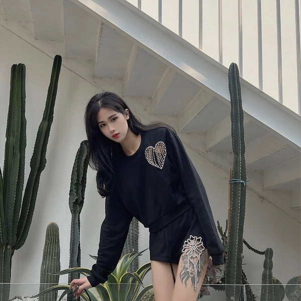Sudadera Suelta de Manga Larga con Cutout de Corazón para Mujer