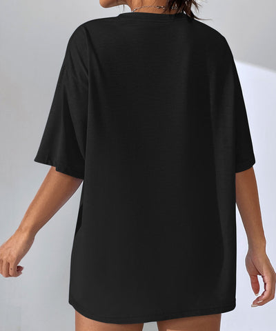 Camiseta Suelta de Largo Medio en Color Liso para Mujer - Image 12