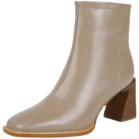 Botas Tobilleras de Cuero con Tacón Grueso y Punta Cuadrada - Image 10