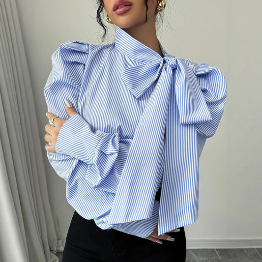 Blusa Elegante con Lazo en el Cuello y Mangas Largas para Mujer - Image 2