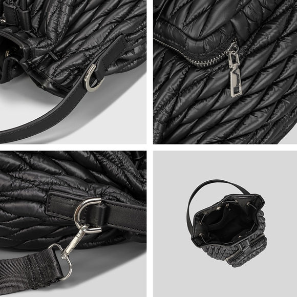 Bolso de Hombro Acolchado Nylon con Cordón y Diseño Rombo