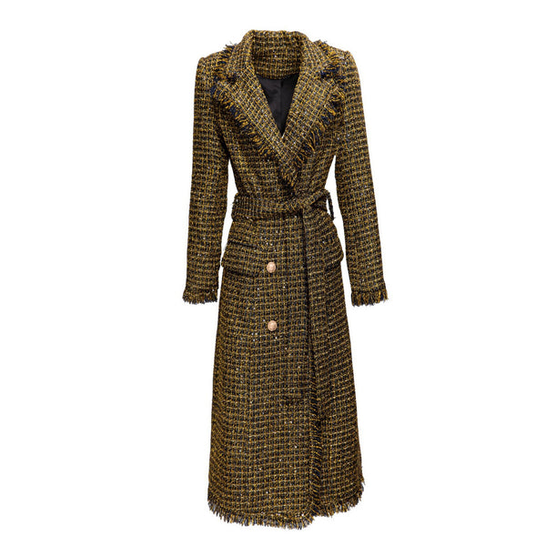 Abrigo Tweed con Cabeza de Tigre y Borlas - Cuello Elegante Manga Larga