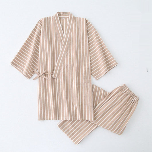 Pijama de Algodón Rayado para Pareja - Conjunto Kimono Japonés Cómodo - Image 11