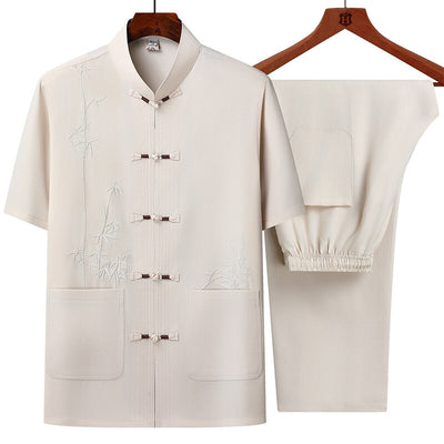 Traje Tang Chino Tradicional de Manga Corta para Hombre - Image 5