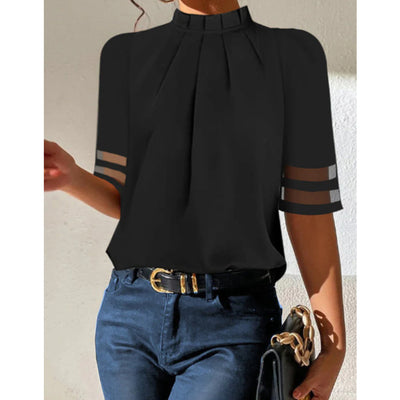 Polera Cuello Alto Plisada Negro - Diseño Minimalista - Image 11