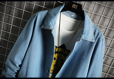 Abrigo Tipo Trench Denim Hombre Largo Casual Suelto - Image 15
