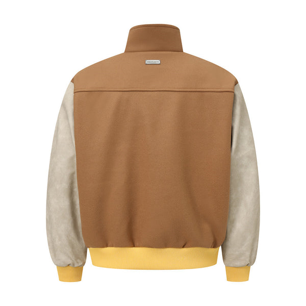 Chaqueta Deportiva Beisbolera Hombre con Contraste de Piel PU