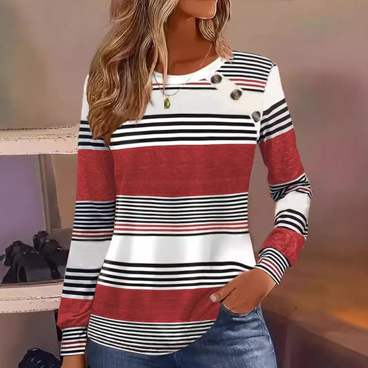 Blusa Casual de Rayas con Botones y Manga Larga para Mujer - Image 13