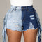 Shorts Denim Bicolor con Fleco y Ruedo Deshilachado