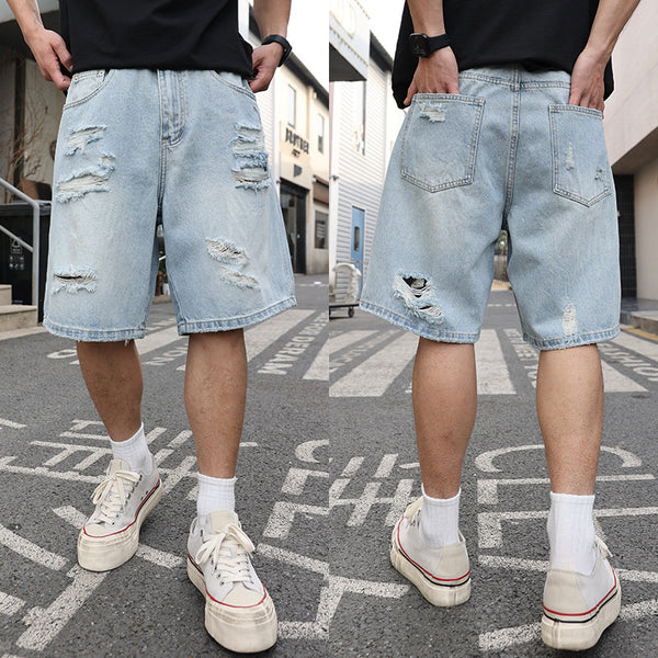 Shorts de Mezclilla Rotos Holgados Estilo Casual Desgastado