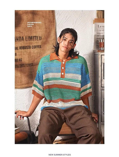 Playera Retro de Punto con Cuello Solapa y Detalles Calados - Image 12
