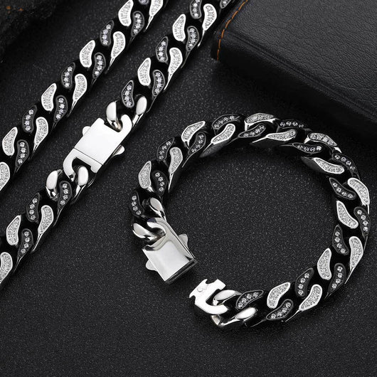 Pulsera Cubana de Acero Titanio con Circones para Hombre - Image 9
