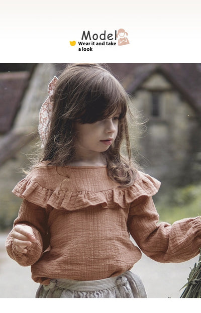 Blusa Infantil Cuello Redondo Mangas Largas Volantes Doble Capa - Image 11