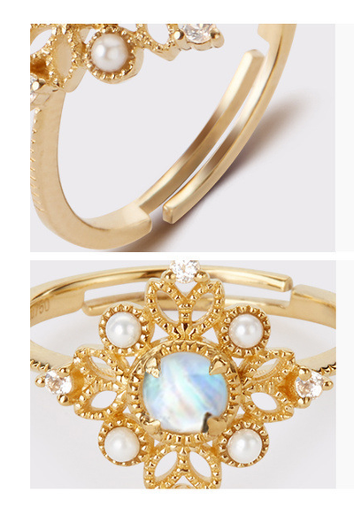 Anillo de Piedra de Luna con Perla Calada Vintage - Image 7